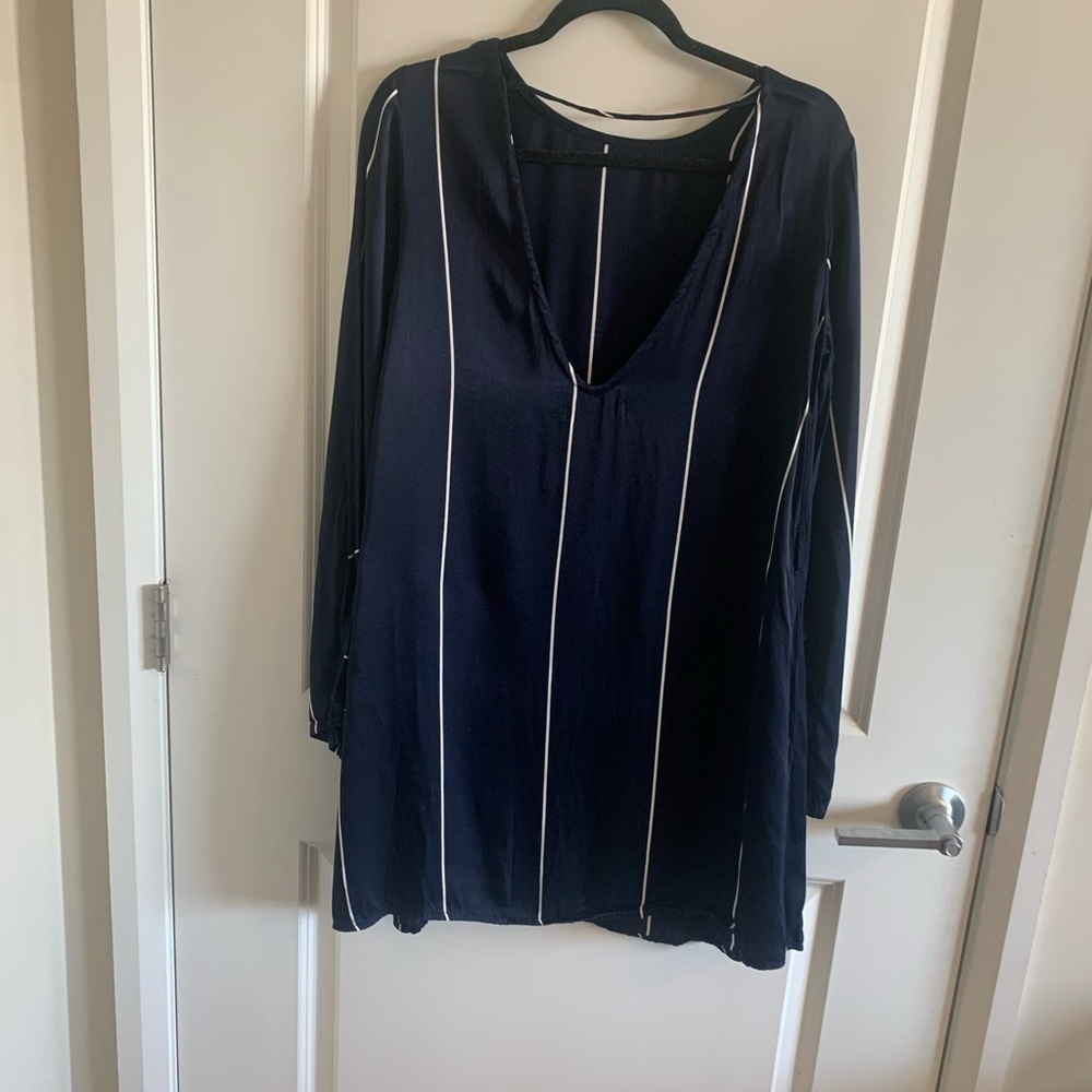 Faithfull the Brand Blue Striped Mini Dress Slip Satin V-back Size 4 - Picture 4 of 14